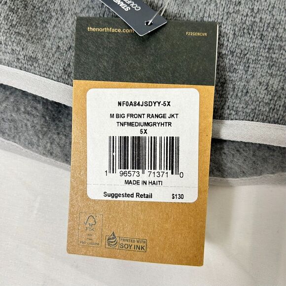NWT Men's North Face Medium 5X Grey Heather Big Front Range Fleece Jacket F36 - Picture 4 of 9